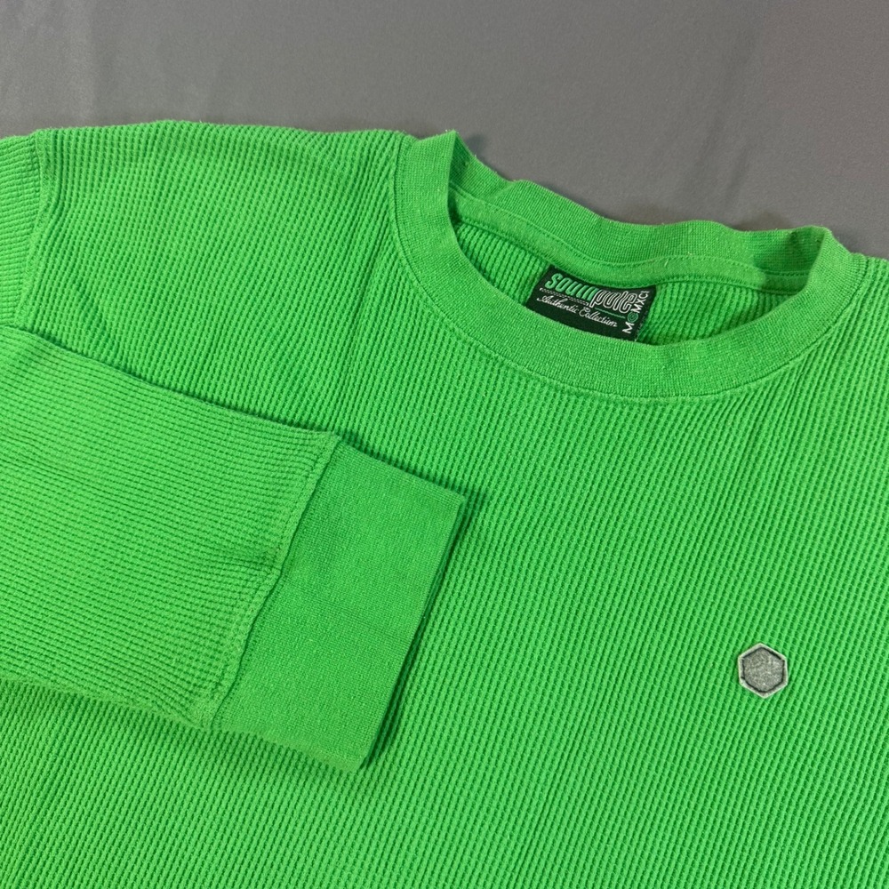 Southpole Mens XXL Bright Green Waffle Knit Thermal Long Sleeve Crewneck Shirt
